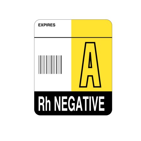 Label, A Rh Negative 2 X 1-5/8 White W/Yellow & Black
